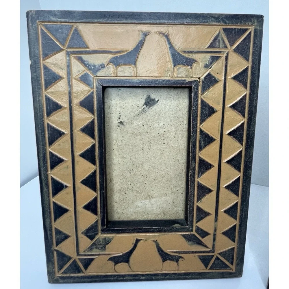 Dezine African Empire Picture Frames Set /2 Carved Hand Painted Giraffes 3